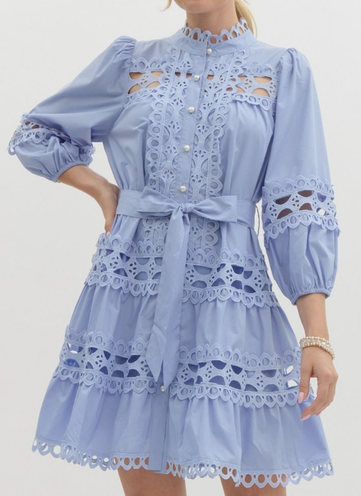 Tea Time Lace Mini Dress - Chambray