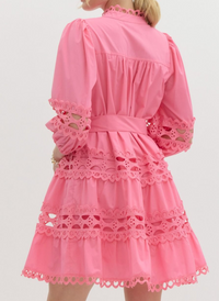 Tea Time Lace Mini Dress - Pink