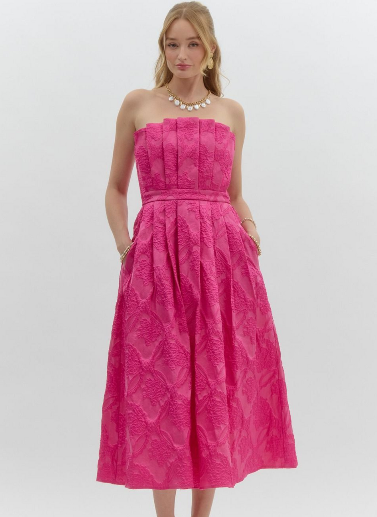 Garden Party Ruffle Strapless Dress - Pink