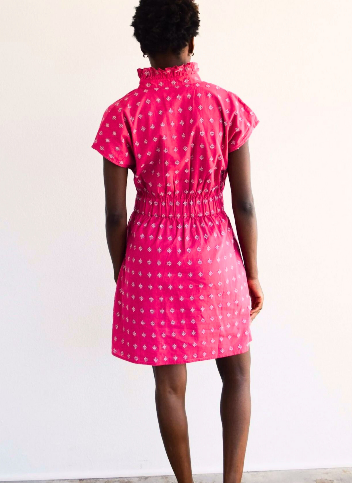 Vicki Elastic Waist Dress- Pink Crosshatch