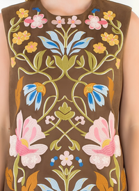 Sleeveless Floral Faux Suede Dress