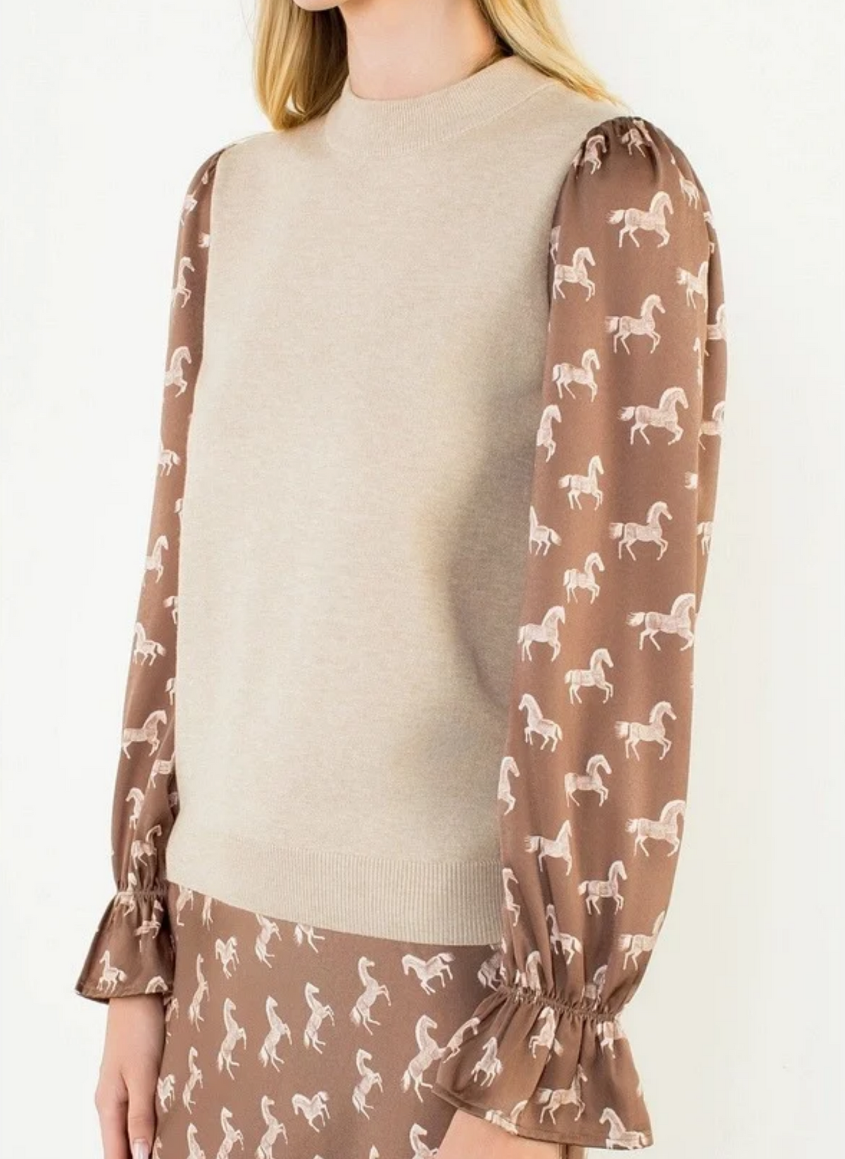 Horse Print Sleeve Detail Top