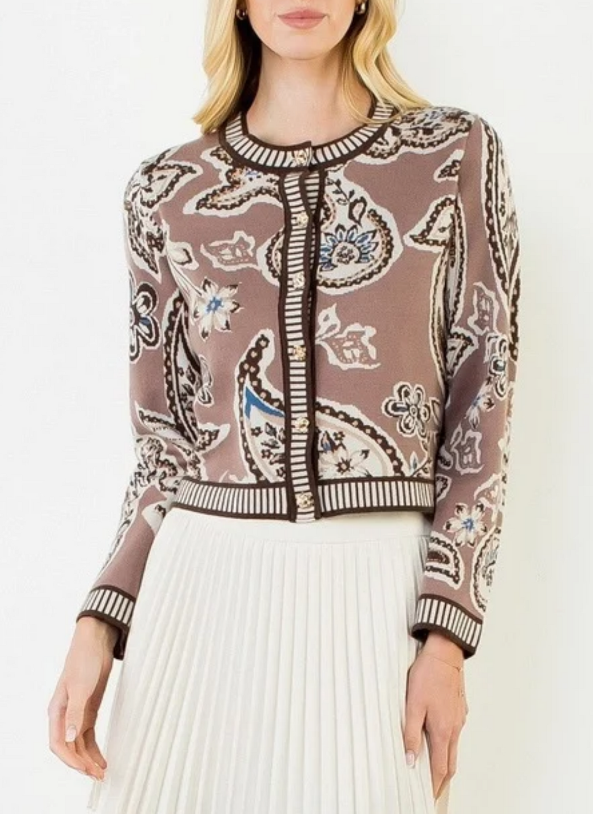 Paisley Print Knit Cardigan