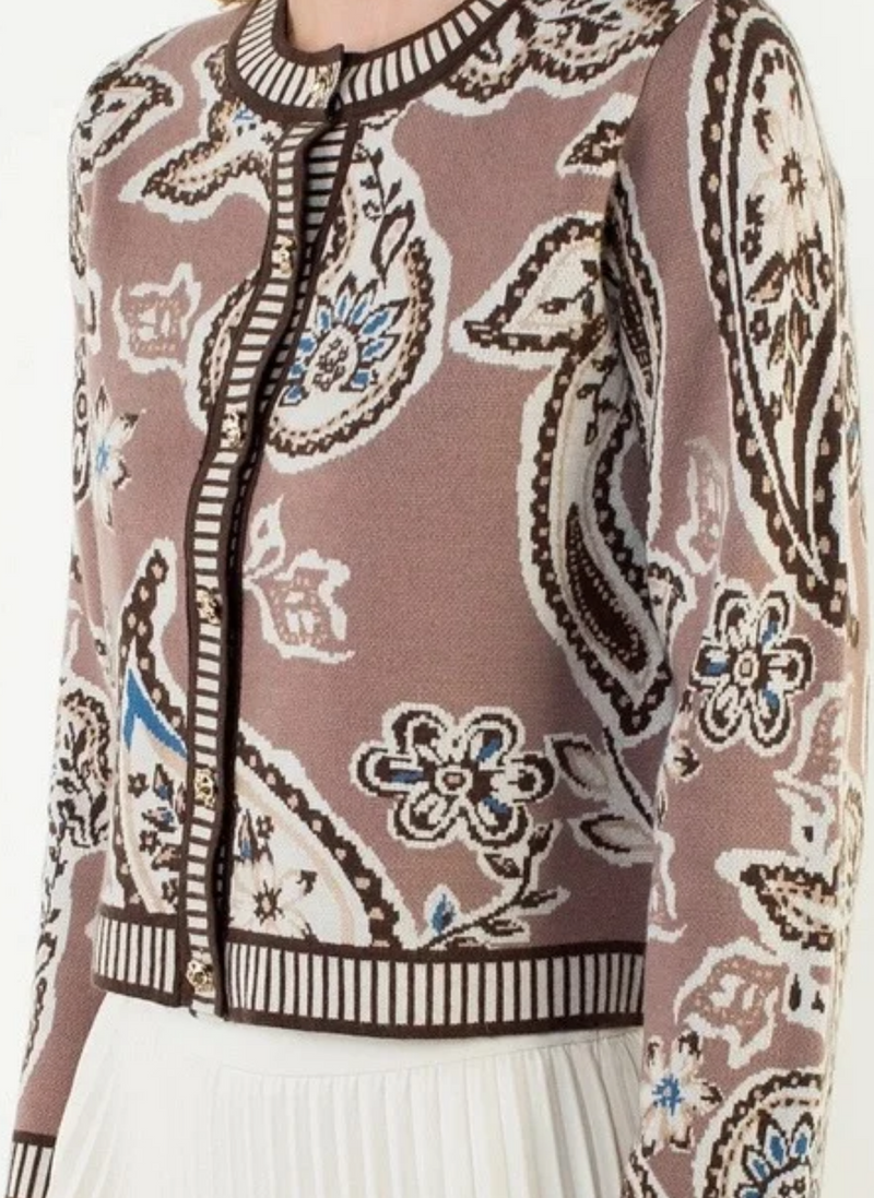 Paisley Print Knit Cardigan