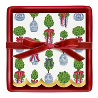 Holiday Topiaries Cocktail Napkins w/ Tray
