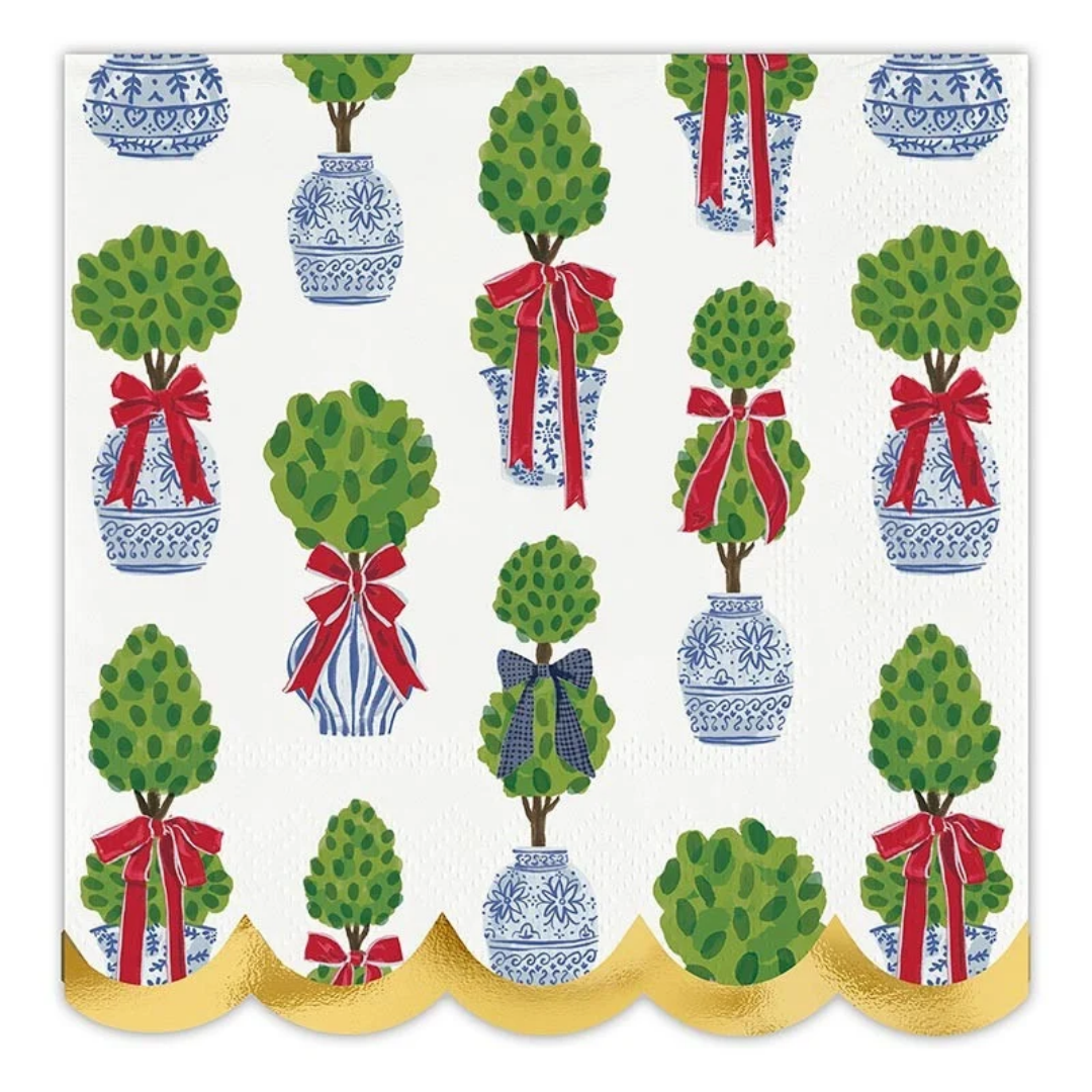 Holiday Topiaries Cocktail Napkins w/ Tray