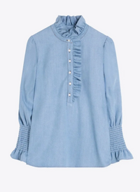 Denim Shirt w/ Front Ruffles