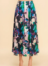 Silky Abstract Motif Panel Skirt