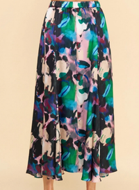 Silky Abstract Motif Panel Skirt