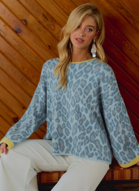 Soft Leopard Contrast Trim Sweater