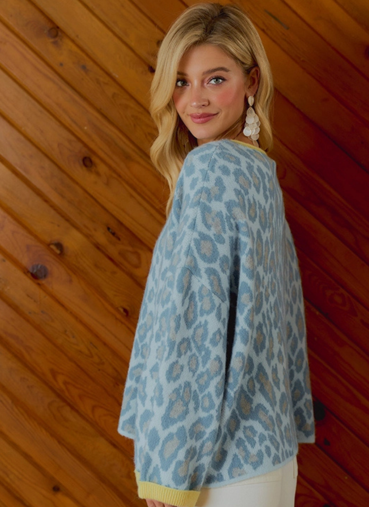 Soft Leopard Contrast Trim Sweater