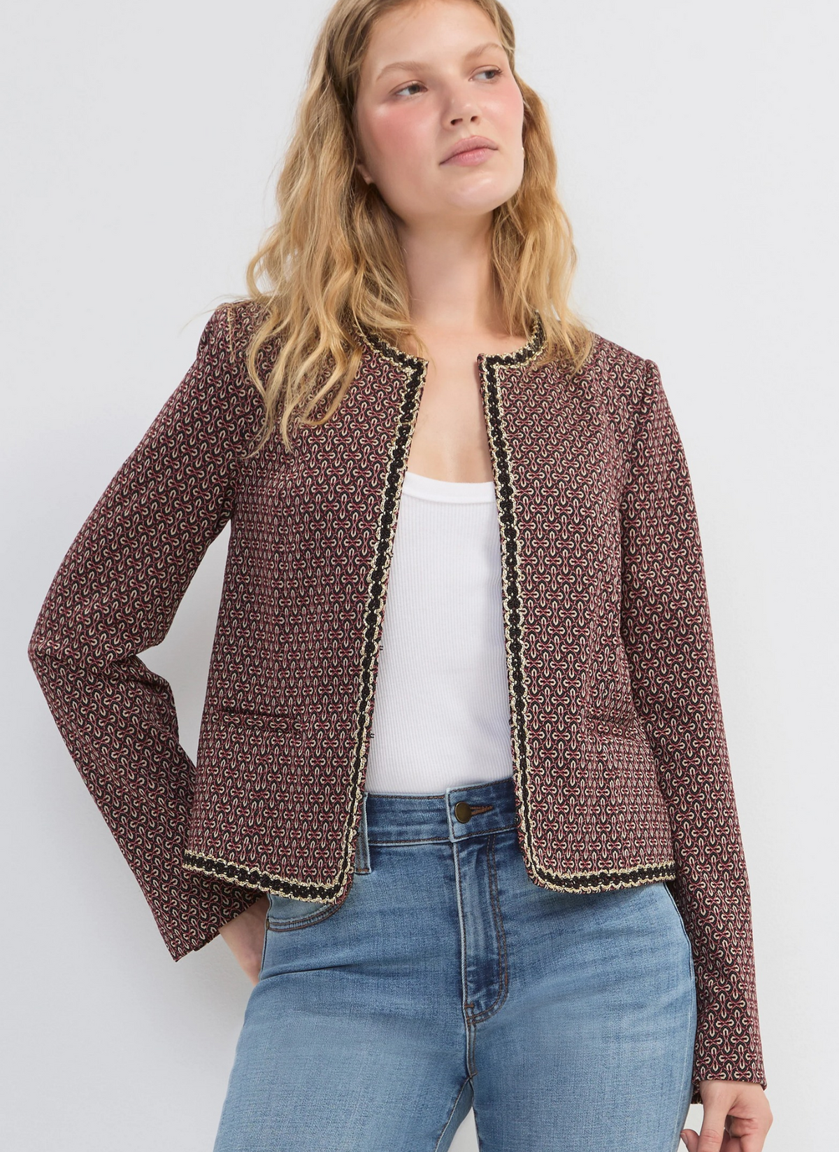 Lady Collarless Jacket w/ Gold Trim
