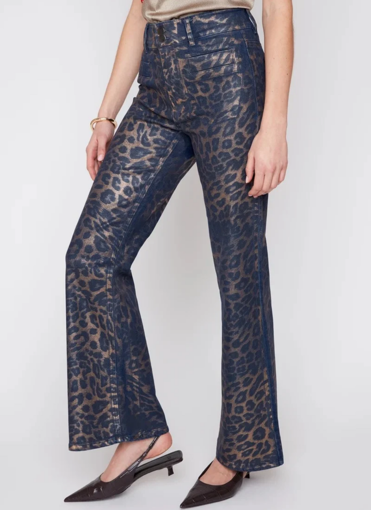 Metallic Leopard Bootcut Jeans