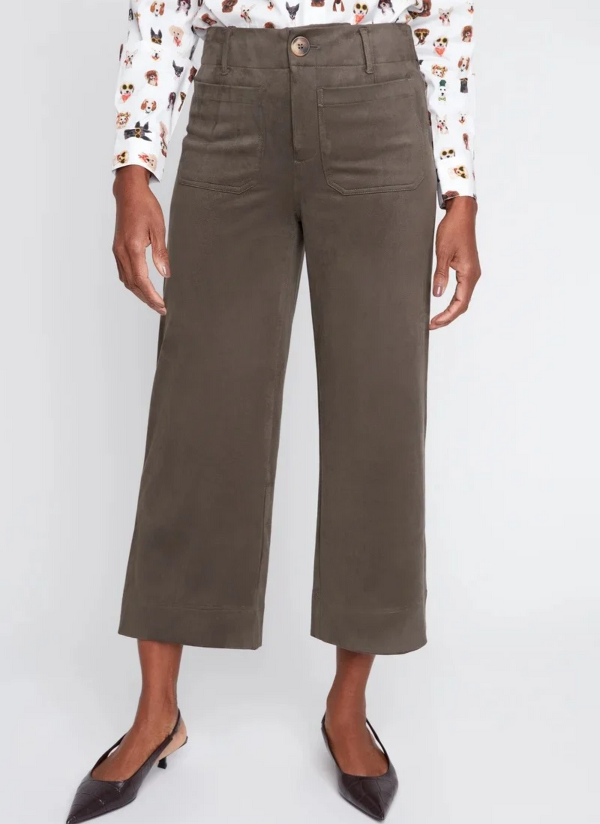 Faux Suede Crop Wide Leg Pant