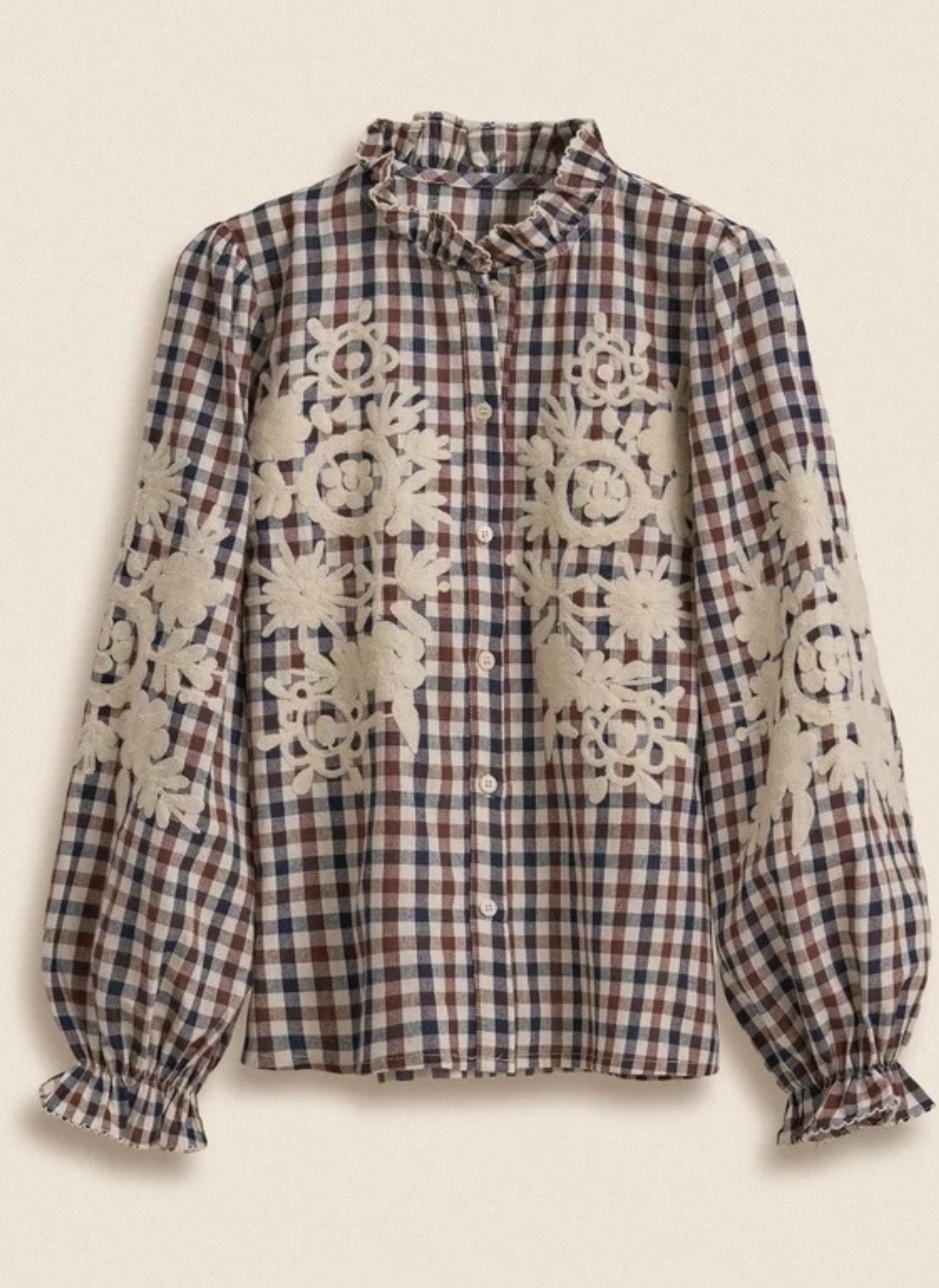 Floral Embroidered Gingham Top