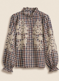 Floral Embroidered Gingham Top