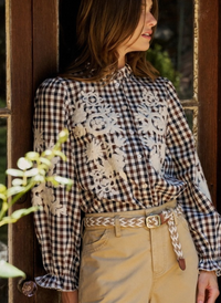 Floral Embroidered Gingham Top