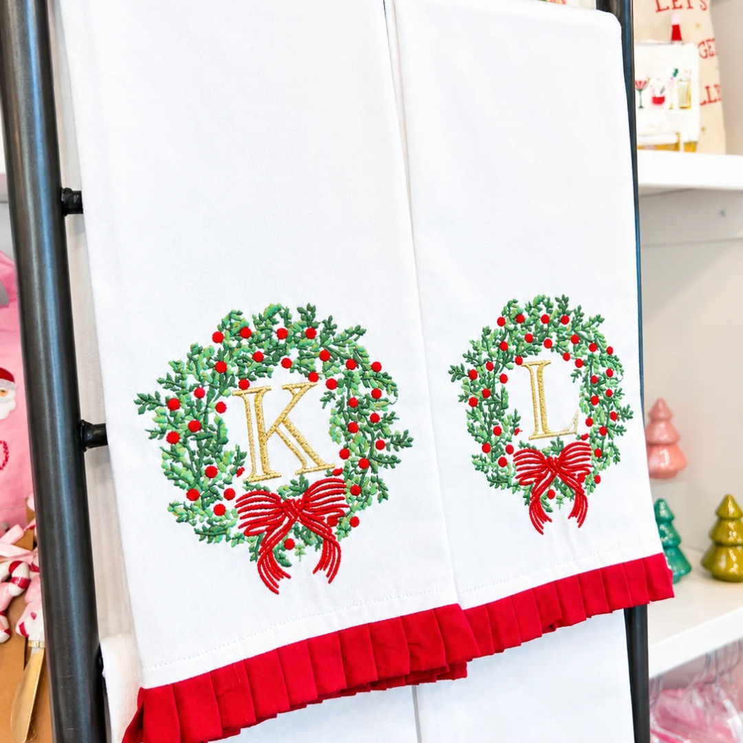 Wreath & Ribbon Lettered Tea Towel