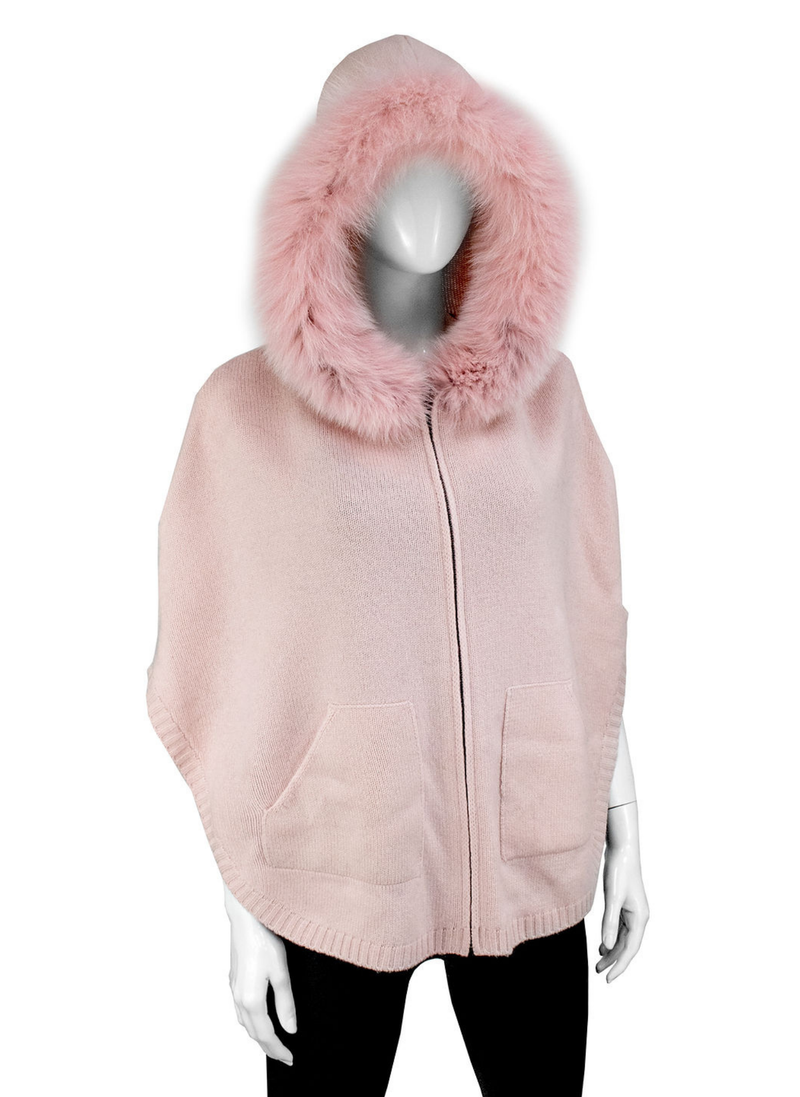 Zip Up Poncho w/ Fox Fur Trim