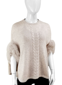 Cable Strip Poncho w/ Fox Fur Trim