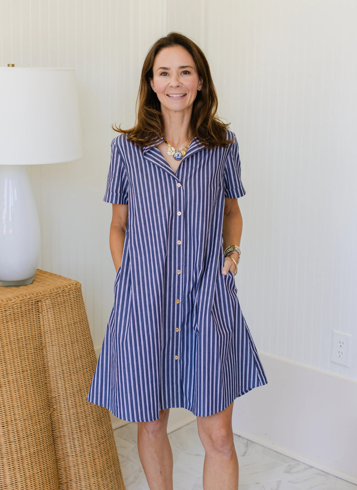 Quinnie Dress- Navy Stacked Stripe