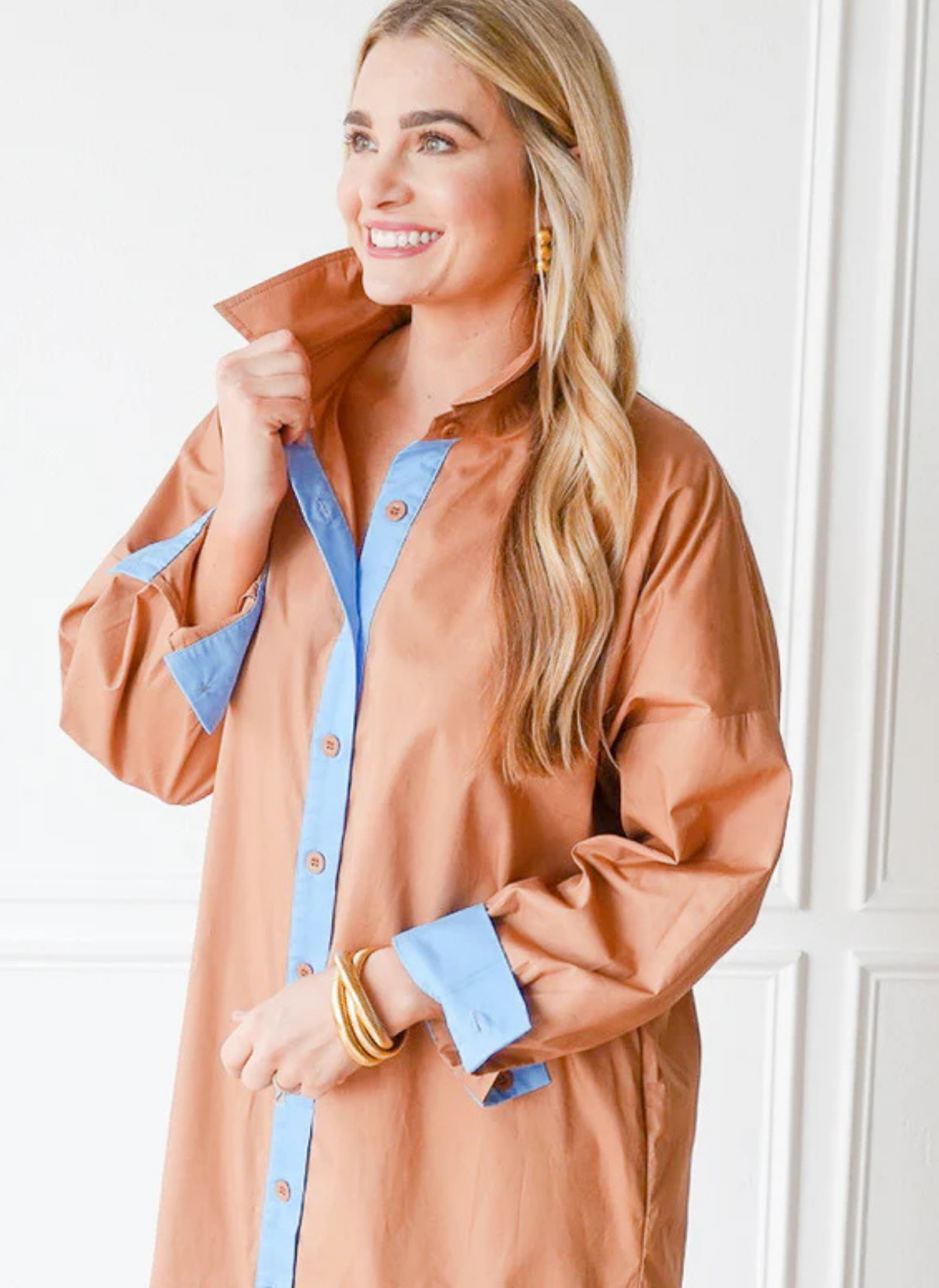 Dani Shirt Dress- Cocoa and Blue