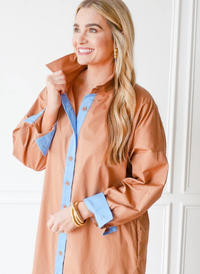 Dani Shirt Dress- Cocoa and Blue
