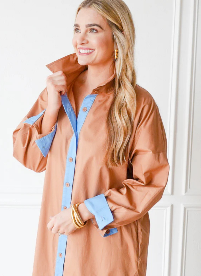 Dani Shirt Dress- Cocoa and Blue