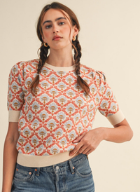 Floral Scroll Short Sleeve Sweater