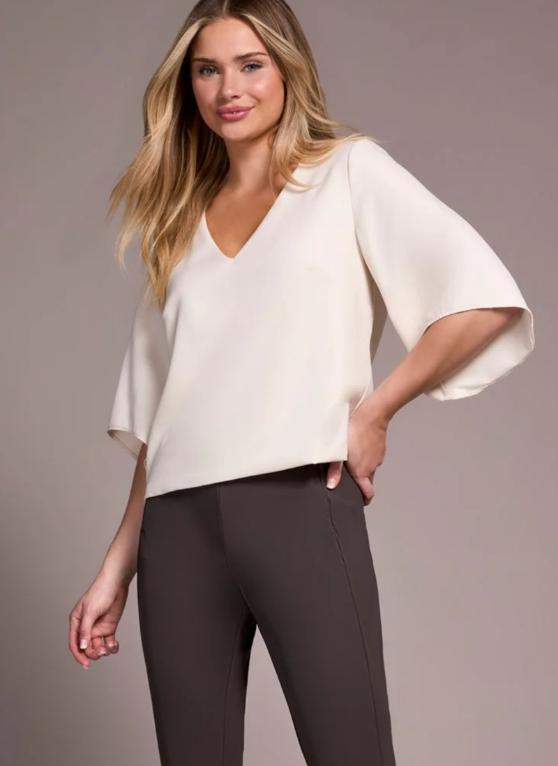Crepe Flutter Sleeve V-Neck Top