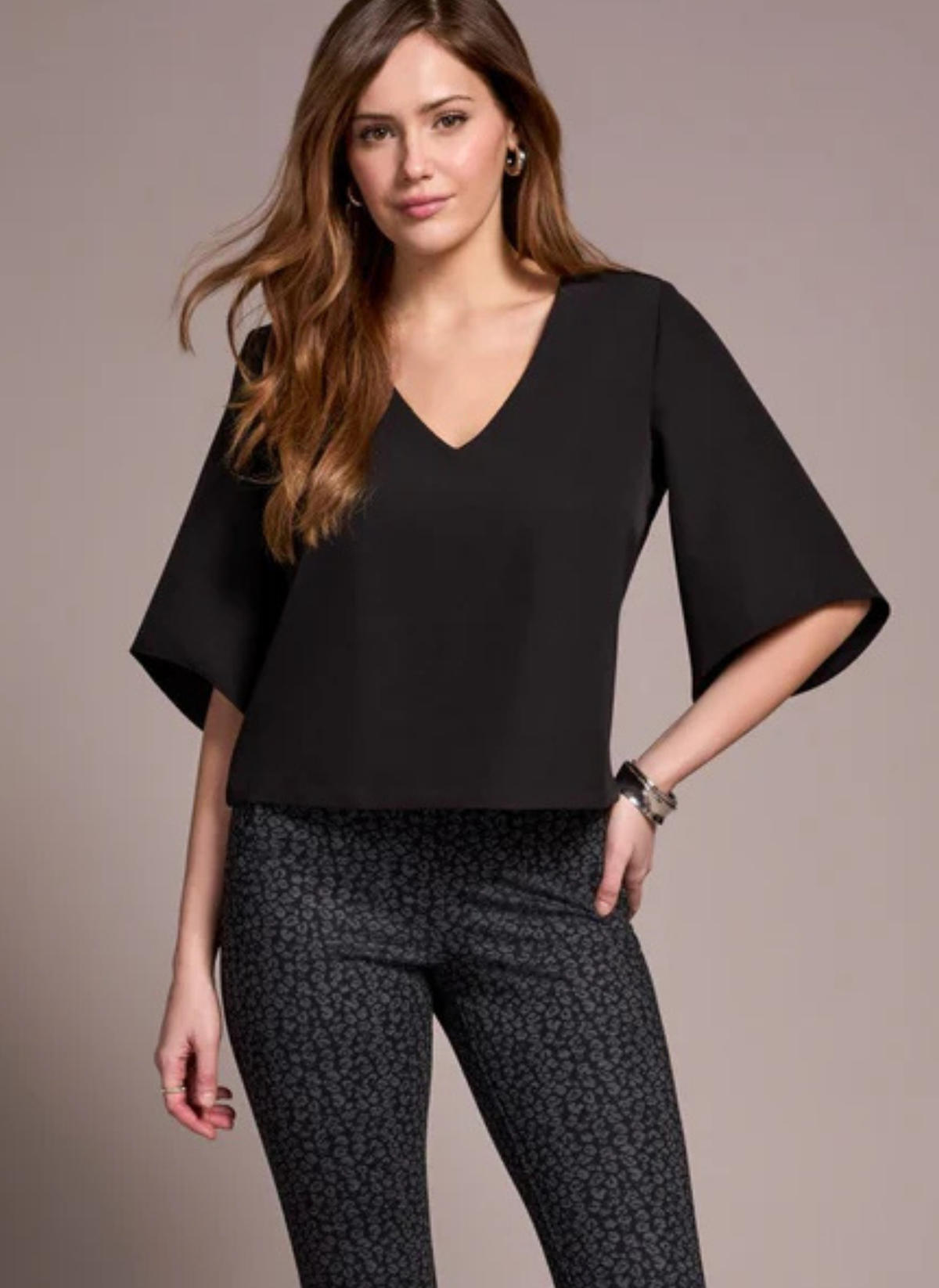Crepe Flutter Sleeve V-Neck Top