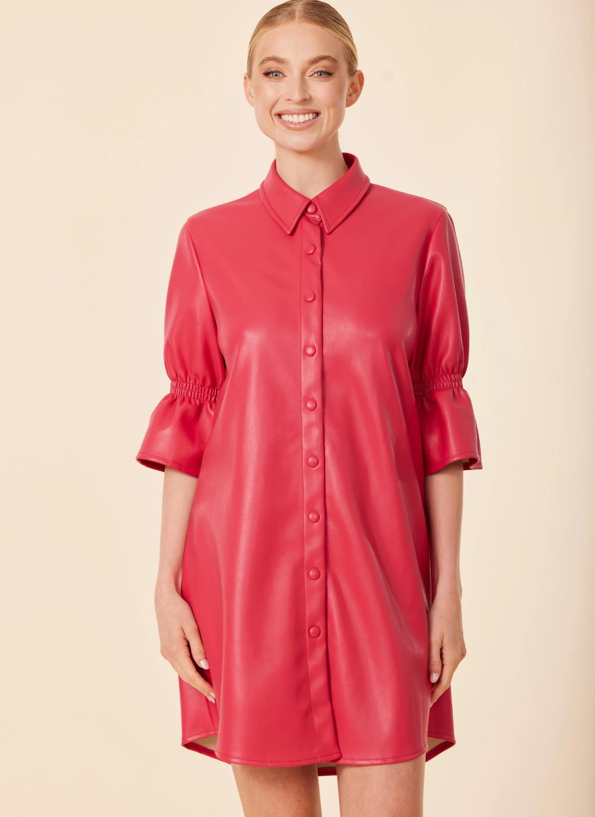 Vegan Leather Ruffle Sleeve Dress