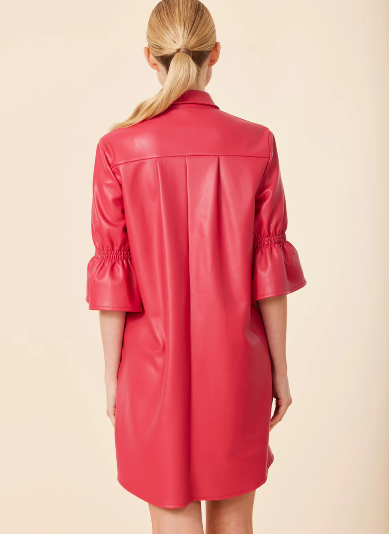 Vegan Leather Ruffle Sleeve Dress