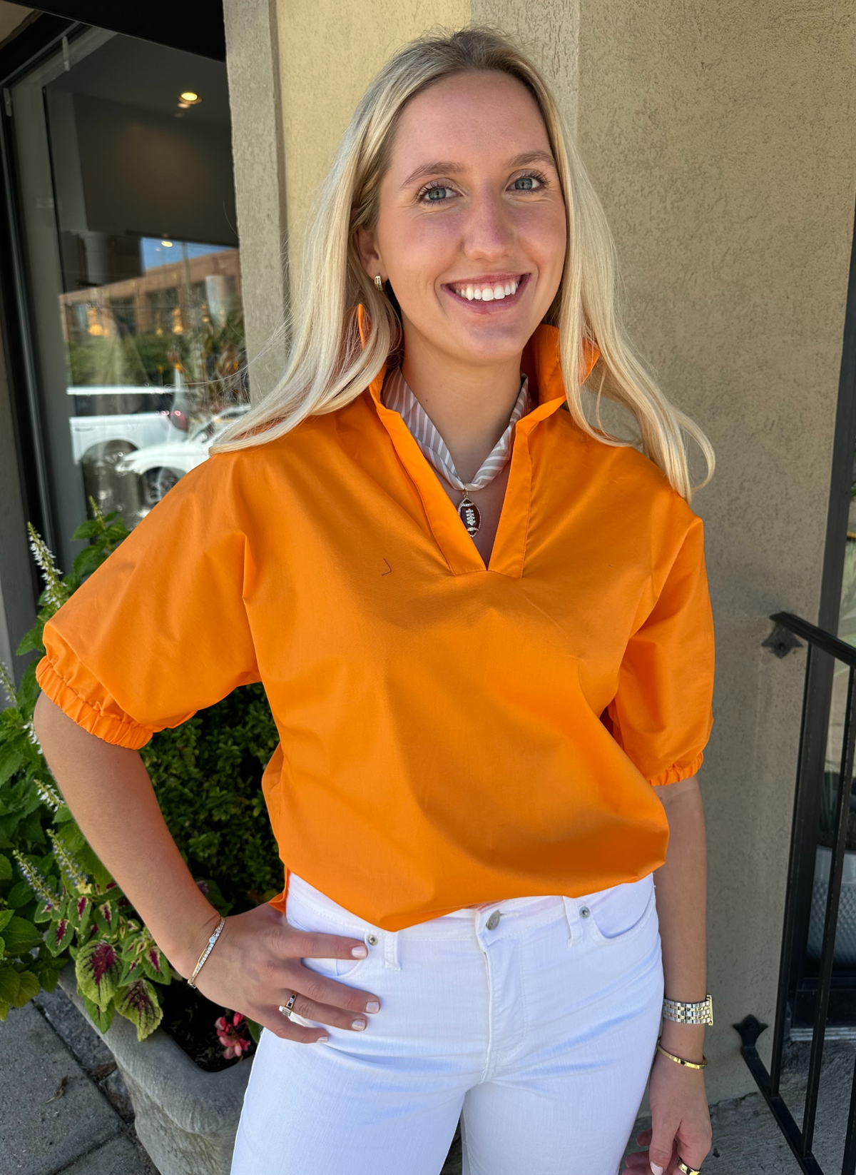 Sloan Poplin Top- Orange