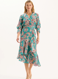 Jules Silk Wrap Dress- Teal Paisley