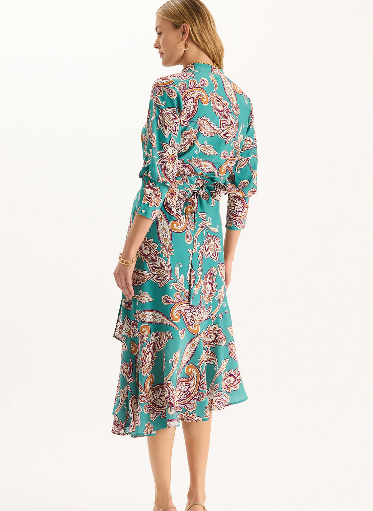 Jules Silk Wrap Dress- Teal Paisley