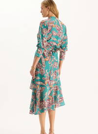 Jules Silk Wrap Dress- Teal Paisley