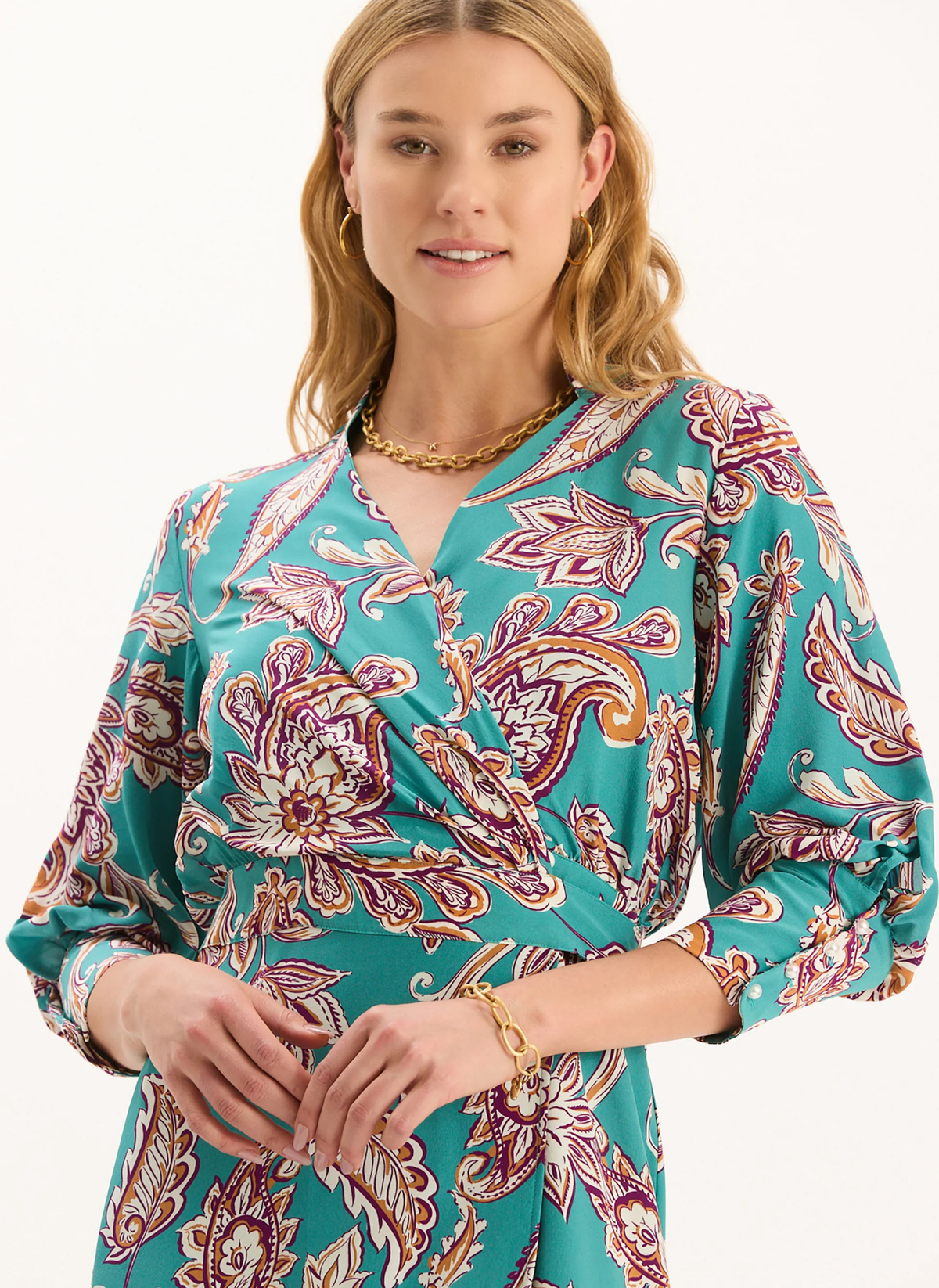 Jules Silk Wrap Dress- Teal Paisley