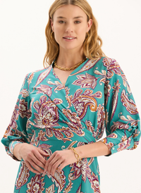 Jules Silk Wrap Dress- Teal Paisley