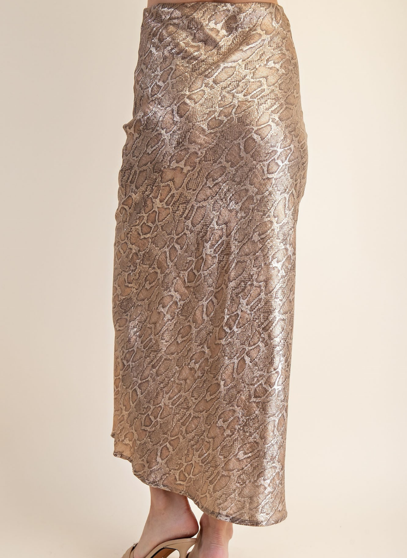 Metallic Snake Satin Skirt
