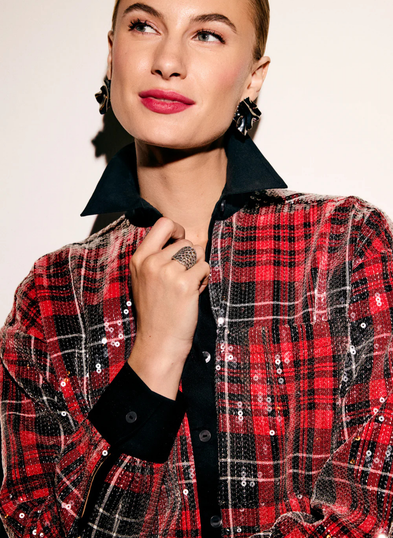 Marina Sequin Plaid Shirt
