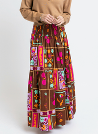 Floral Frame Tier Smock Maxi Skirt