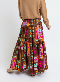 Floral Frame Tier Smock Maxi Skirt