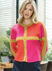 Gold Button Colorblock Cardi