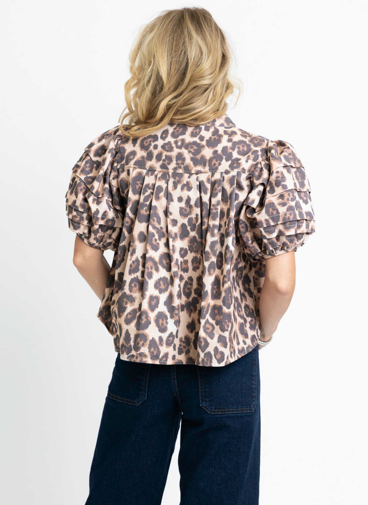 Spotted Denim Leopard Top