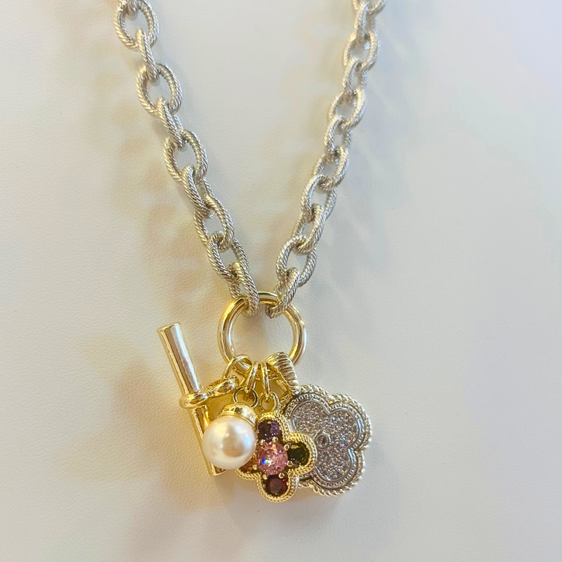 Pave Clover Charm Necklace