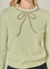 Rhinestone Bow Sweater- Sage