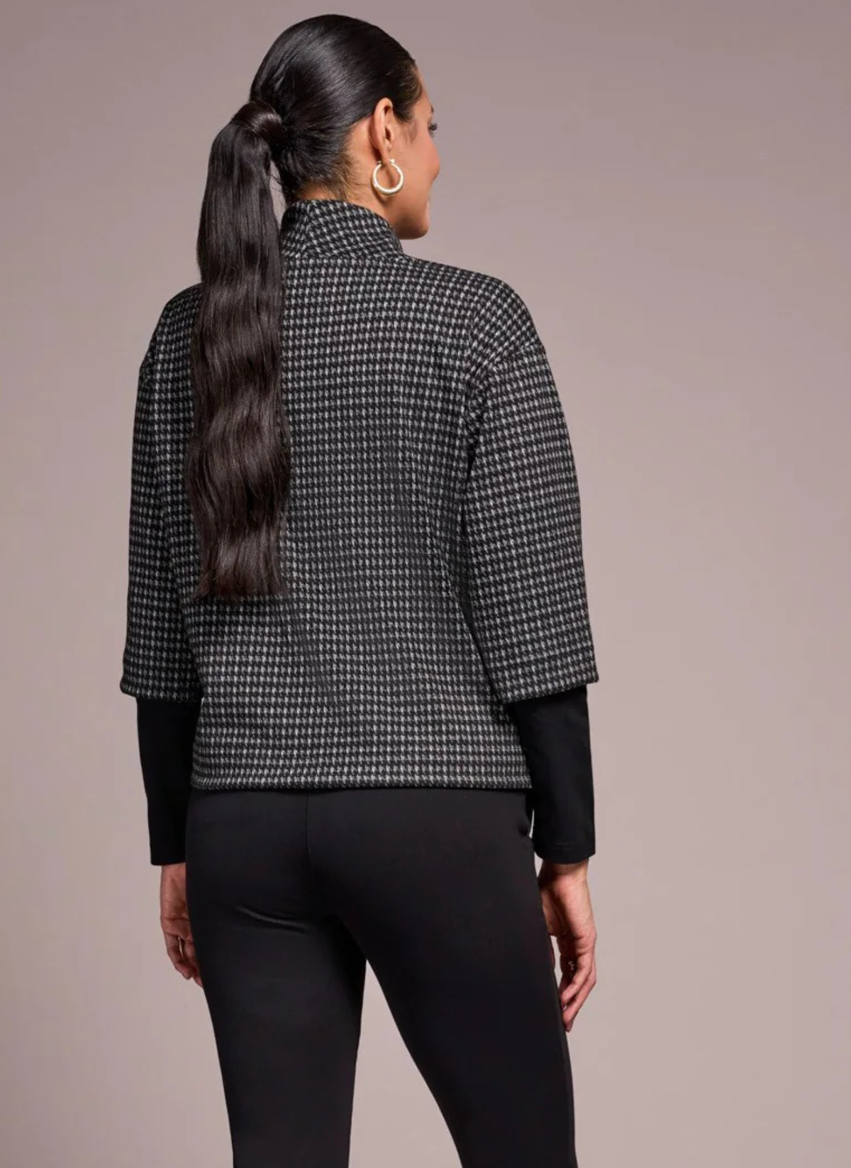 Houndstooth Combo Sleeve Top