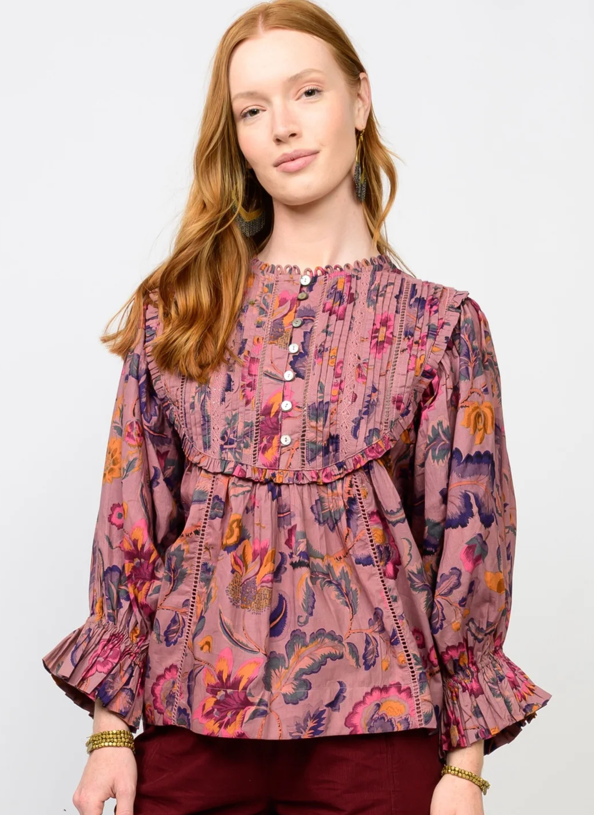 Tucked Bib Floral Top