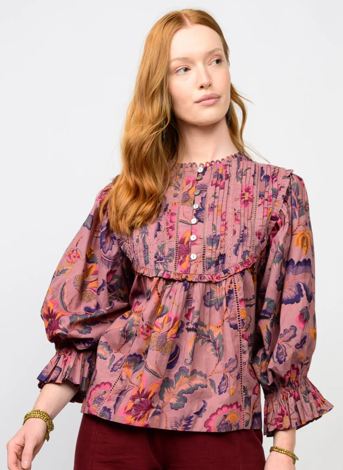 Tucked Bib Floral Top